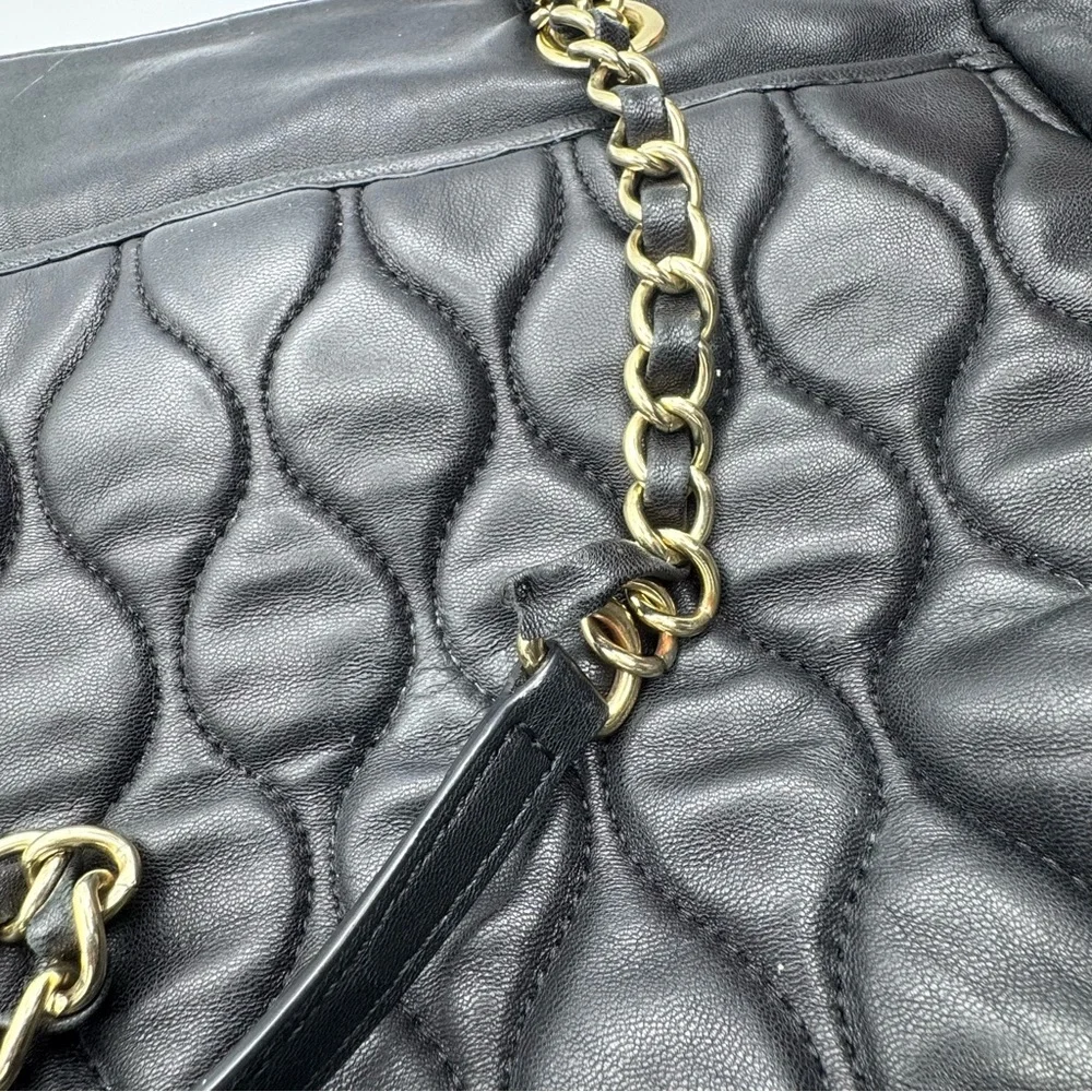 Talbots Quilted Genuine Leather Slouch Bag Tote Chain Strap Black - Picture 11 of 16